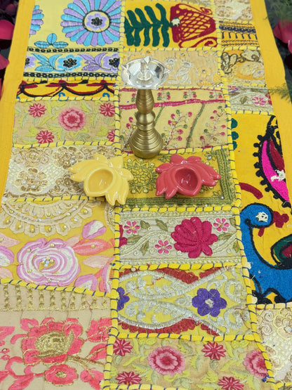 Yellow Kambadiya Patchwork Rajasthani Table Runner