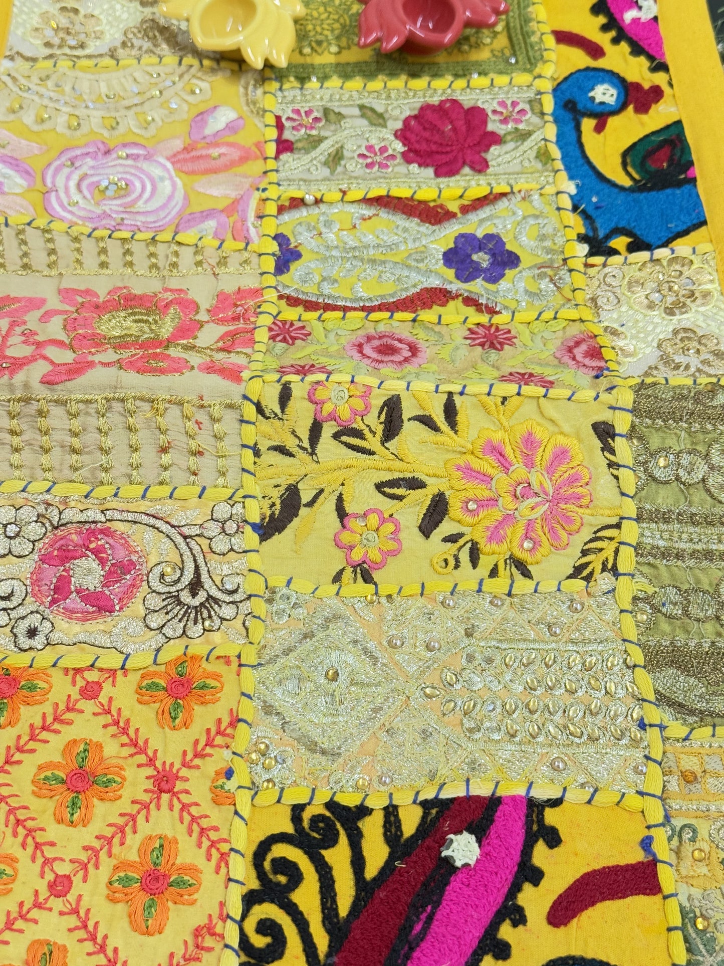 Yellow Kambadiya Patchwork Rajasthani Table Runner