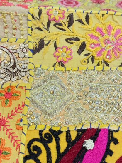 Yellow Kambadiya Patchwork Rajasthani Table Runner