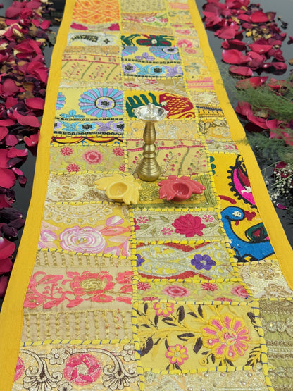 Yellow Kambadiya Patchwork Rajasthani Table Runner
