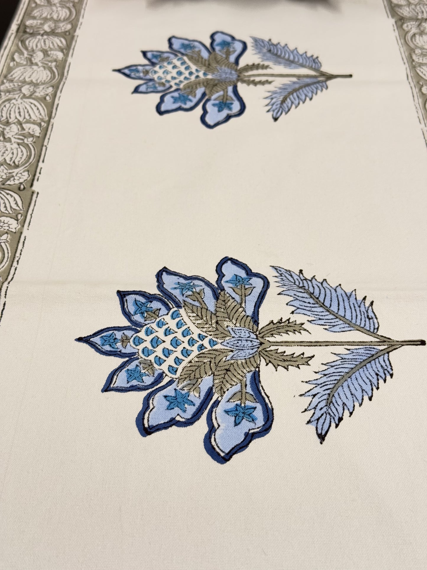 Blue Flower Pure Cotton Rajasthani Handblock  Table Runner