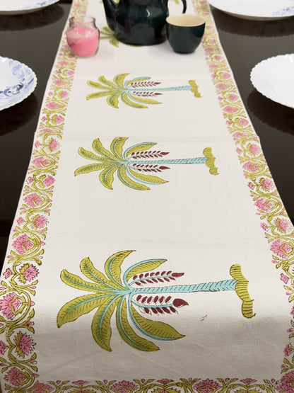 Green Palm Tree Cotton Rajasthani Handblock Table Runner