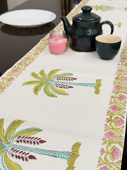 Green Palm Tree Cotton Rajasthani Handblock Table Runner