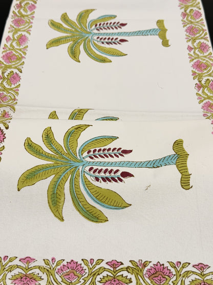 Green Palm Tree Cotton Rajasthani Handblock Table Runner
