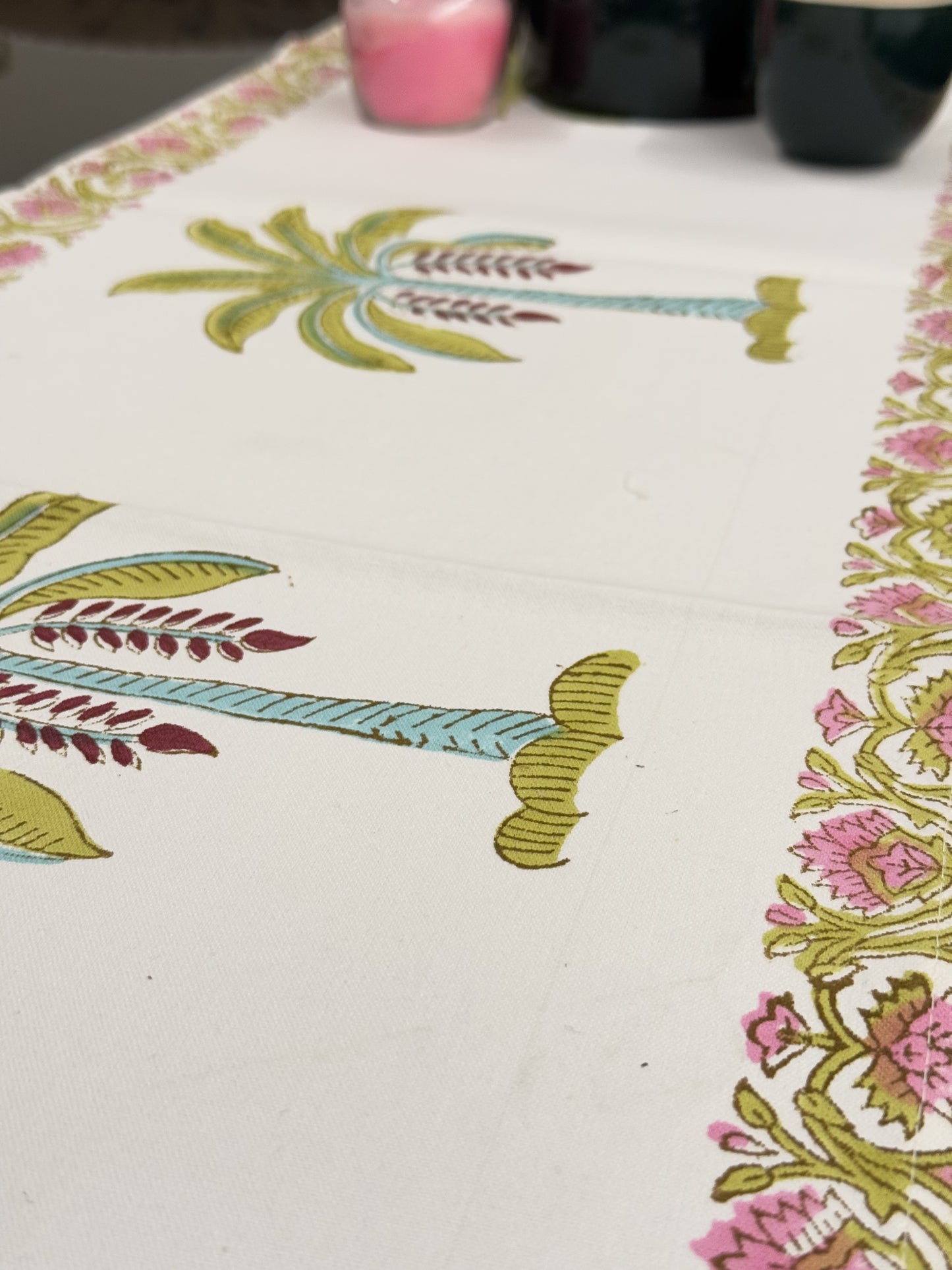 Green Palm Tree Cotton Rajasthani Handblock Table Runner