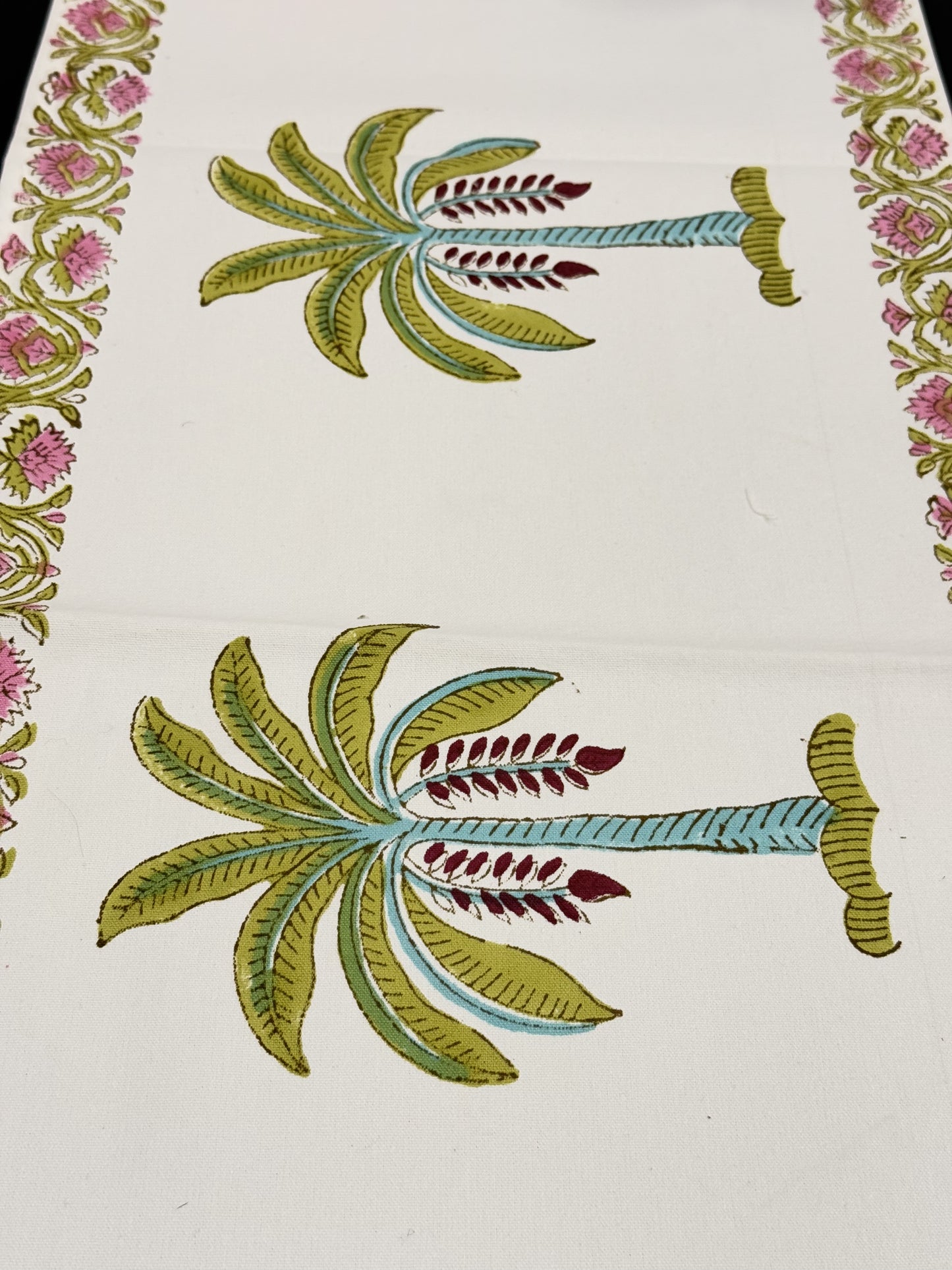 Green Palm Tree Cotton Rajasthani Handblock Table Runner