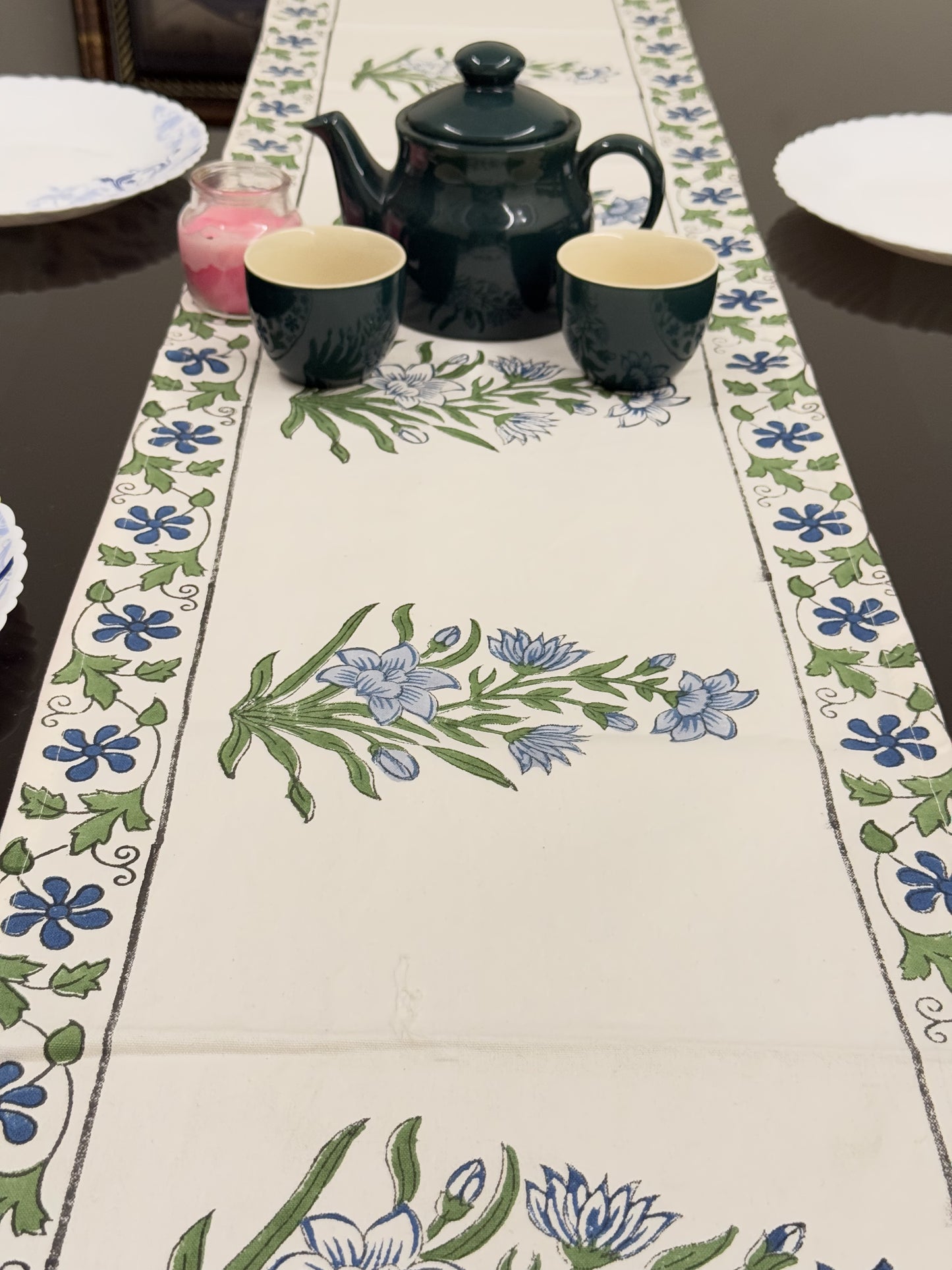 Garden White Pure Cotton Rajasthani Handblock Table Runner