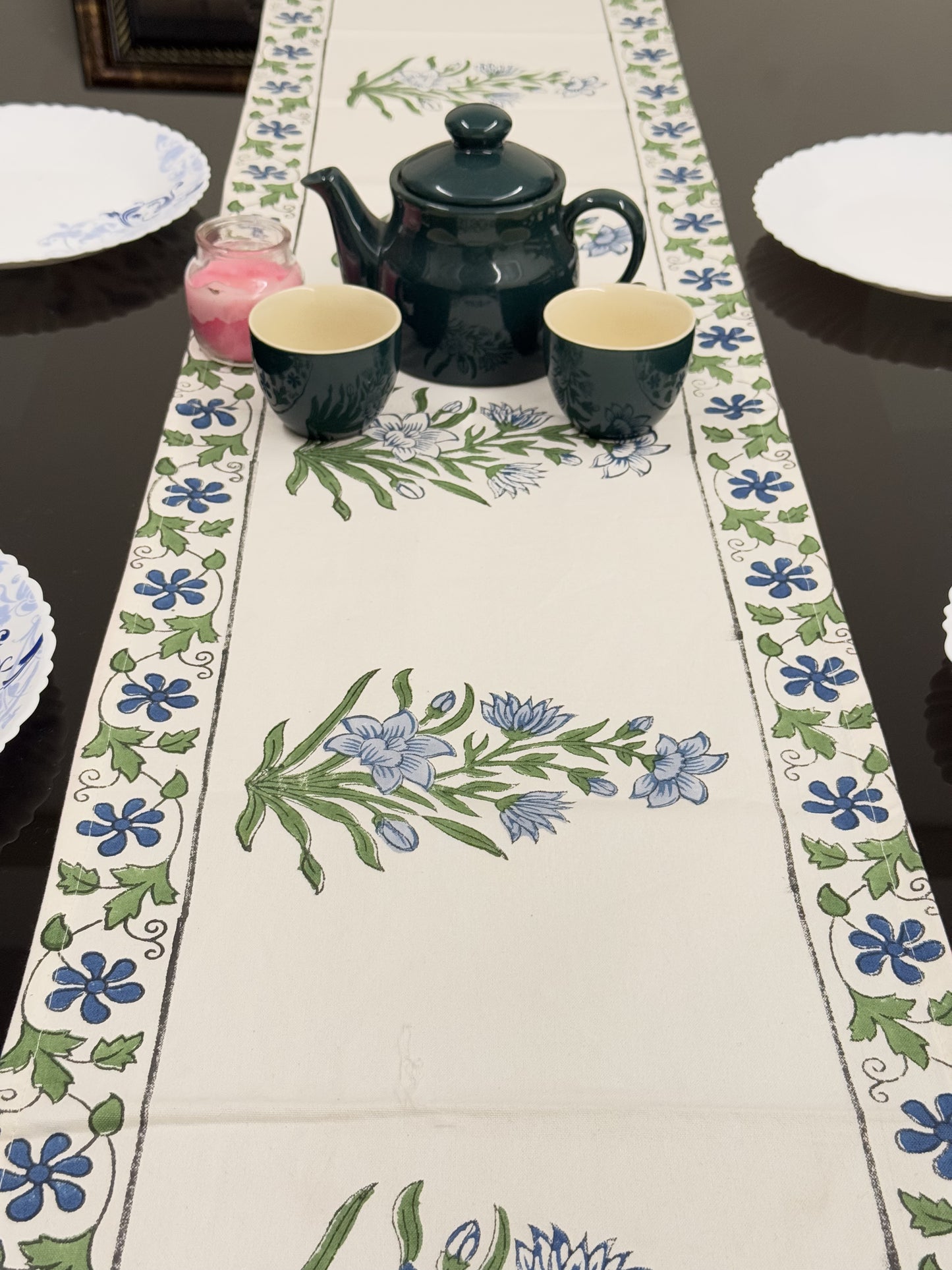 Garden White Pure Cotton Rajasthani Handblock Table Runner