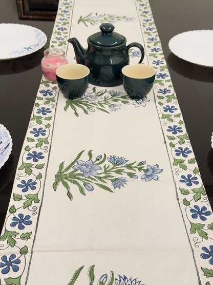 Garden White Pure Cotton Rajasthani Handblock Table Runner