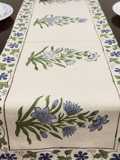 Garden White Pure Cotton Rajasthani Handblock Table Runner