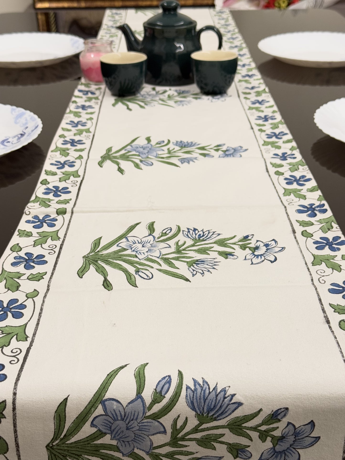 Garden White Pure Cotton Rajasthani Handblock Table Runner