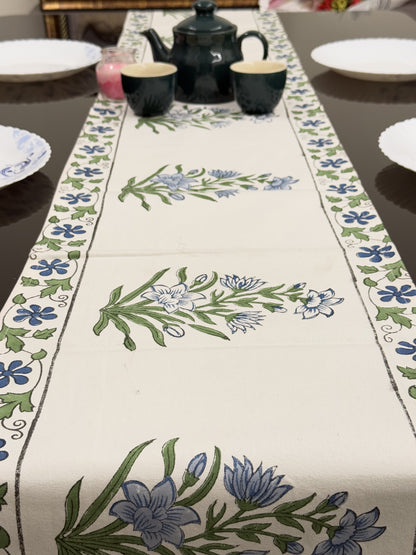 Garden White Pure Cotton Rajasthani Handblock Table Runner