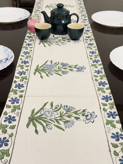 Garden White Pure Cotton Rajasthani Handblock Table Runner