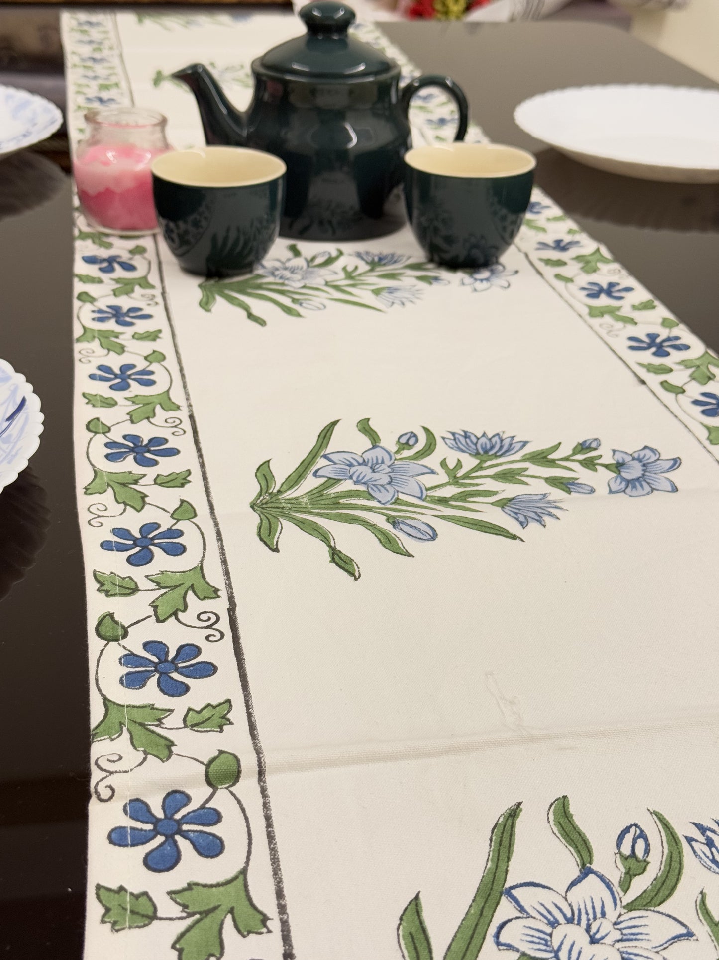 Garden White Pure Cotton Rajasthani Handblock Table Runner