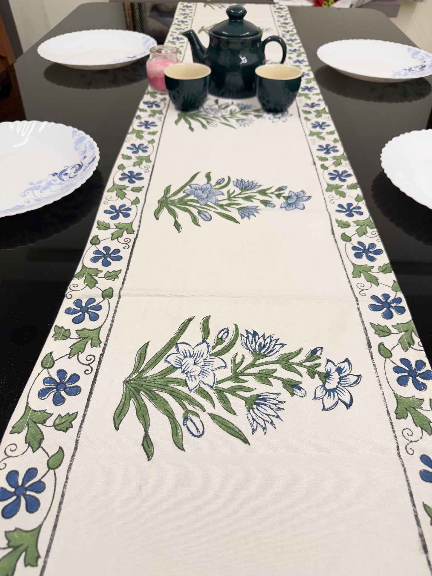Garden White Pure Cotton Rajasthani Handblock Table Runner