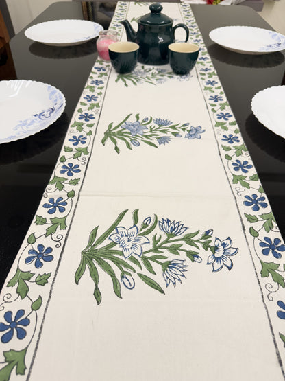 Garden White Pure Cotton Rajasthani Handblock Table Runner