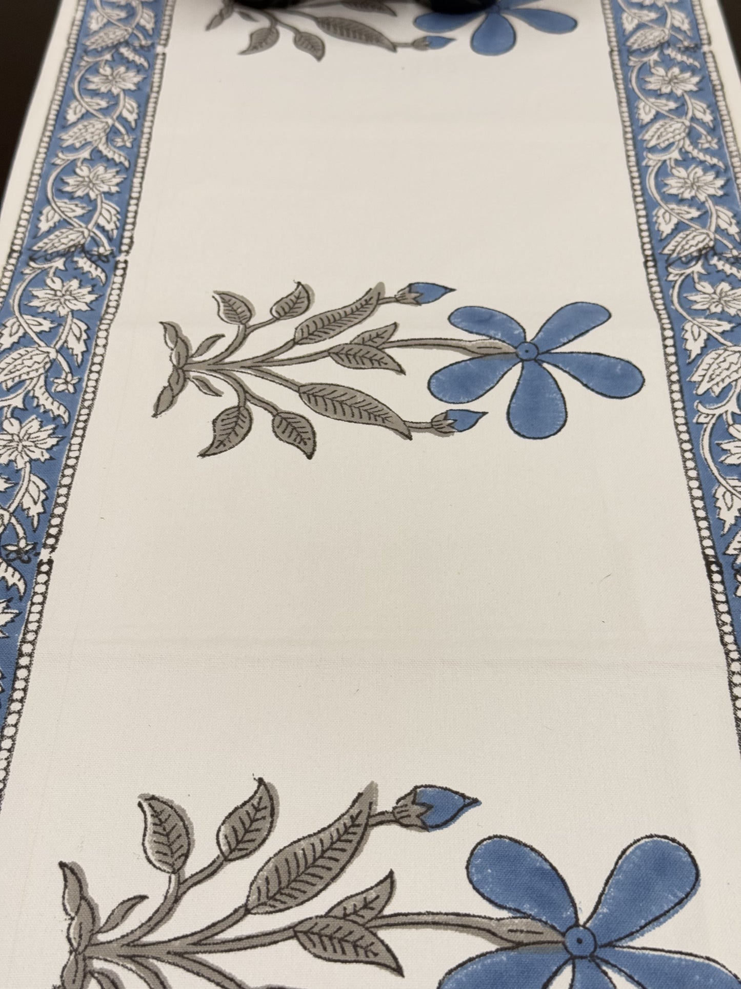 Blue Flower Pure Cotton Rajasthani Handblock Table Runner