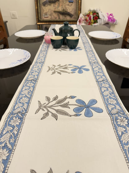 Blue Flower Pure Cotton Rajasthani Handblock Table Runner
