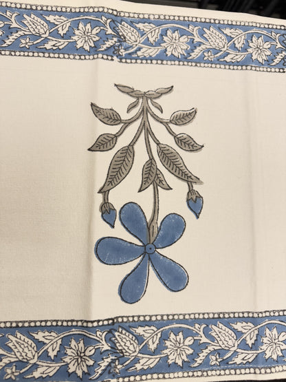 Blue Flower Pure Cotton Rajasthani Handblock Table Runner