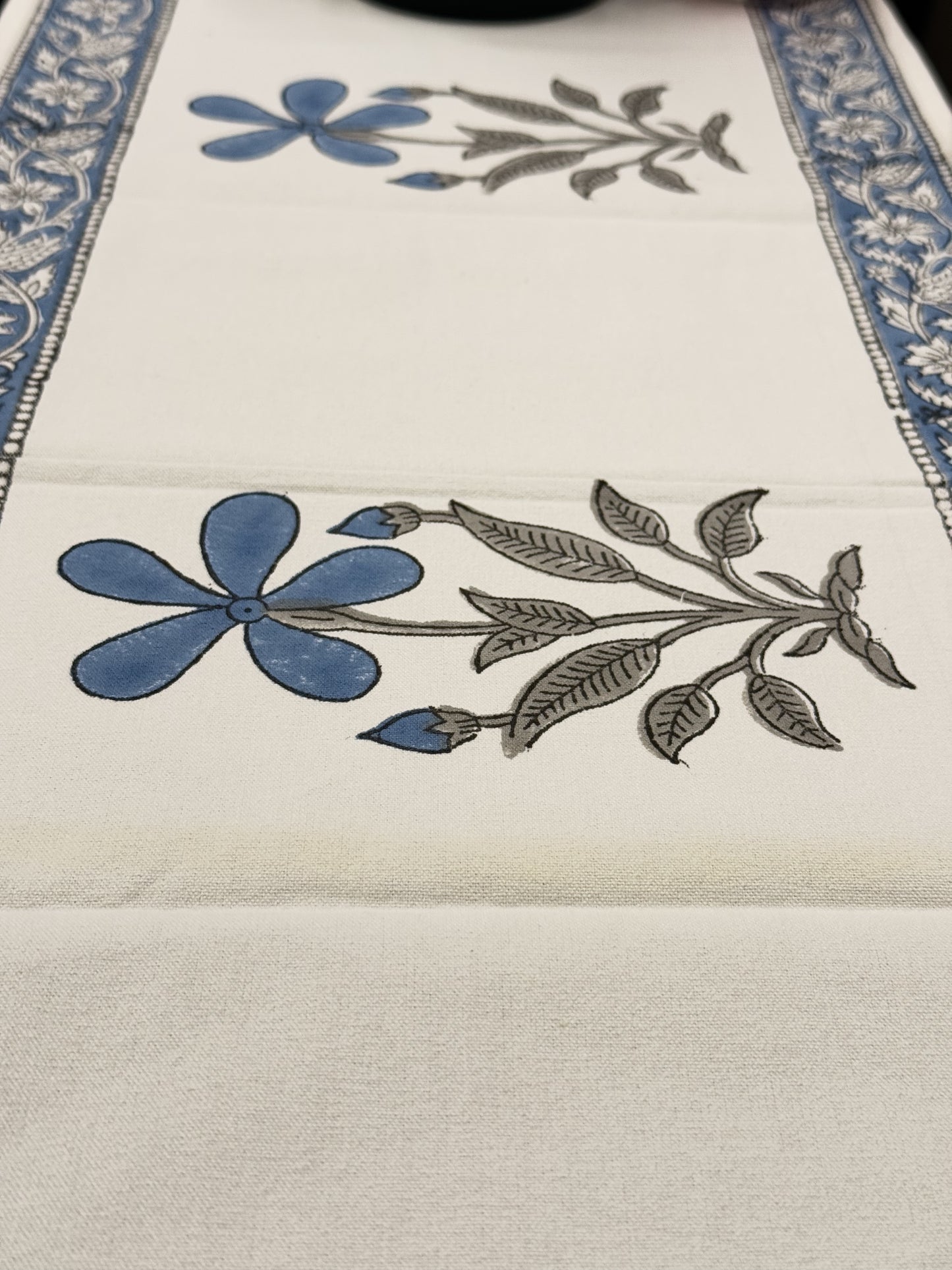 Blue Flower Pure Cotton Rajasthani Handblock Table Runner