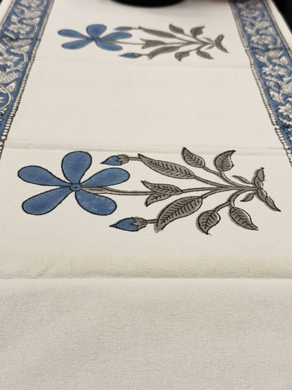 Blue Flower Pure Cotton Rajasthani Handblock Table Runner