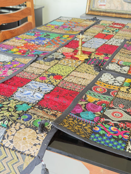 Black Kambadiya Patchwork Rajasthani Runner Set with 6 Placemats