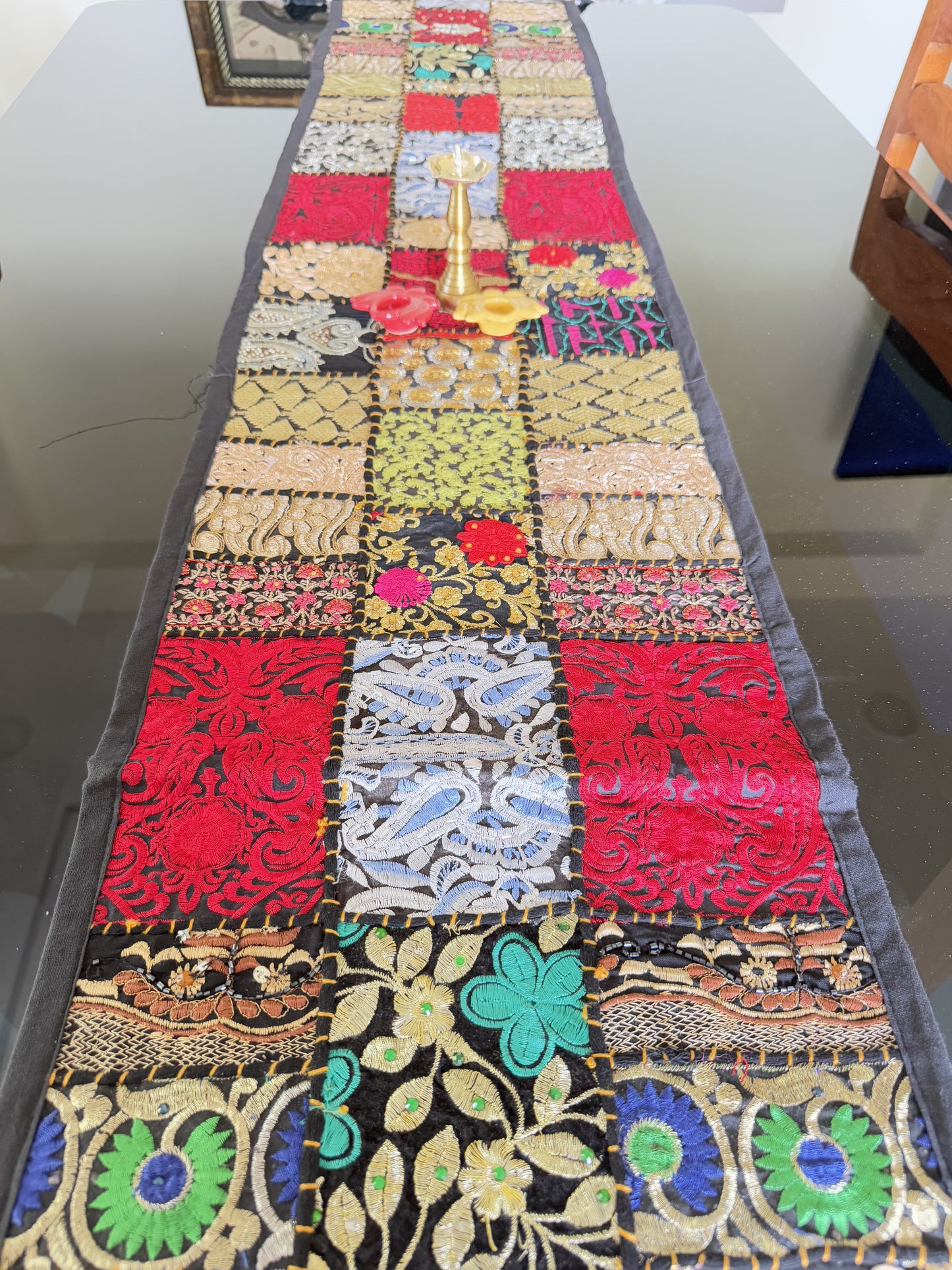 Black Multicolor Kambadiya Patchwork Cotton Runner