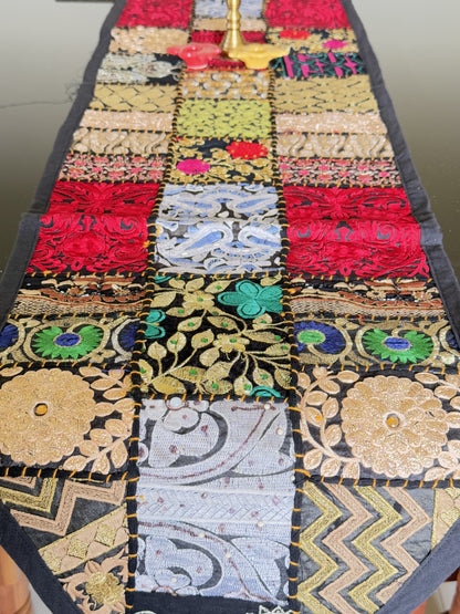Black Multicolor Kambadiya Patchwork Cotton Runner