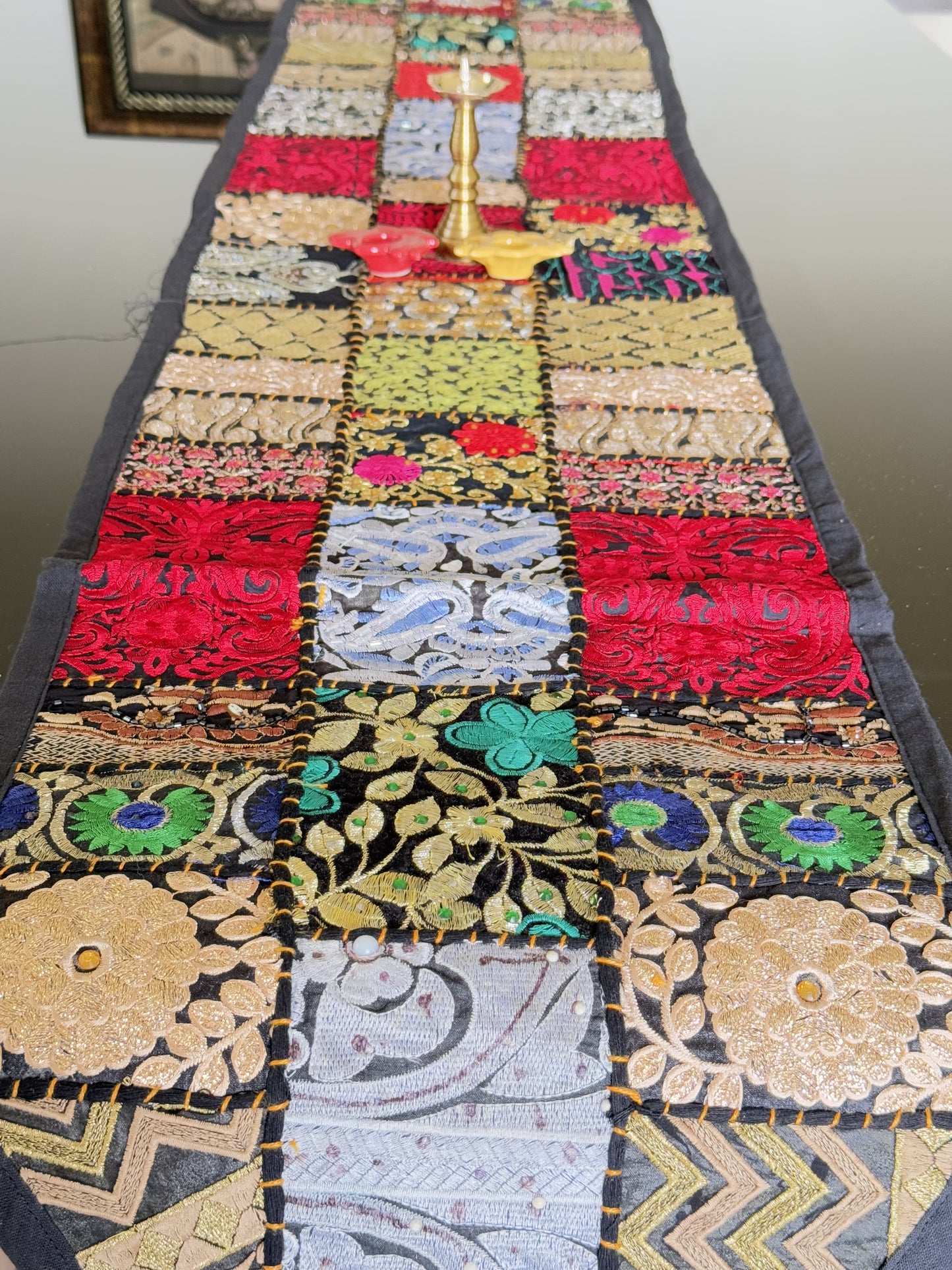 Black Multicolor Kambadiya Patchwork Cotton Runner