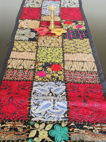 Black Multicolor Kambadiya Patchwork Cotton Runner