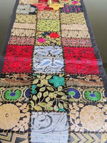 Black Multicolor Kambadiya Patchwork Cotton Runner