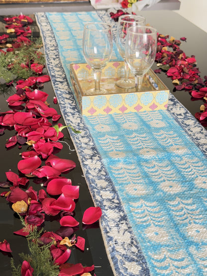 Indigo Blue Handblock Premium Jute Table Runner