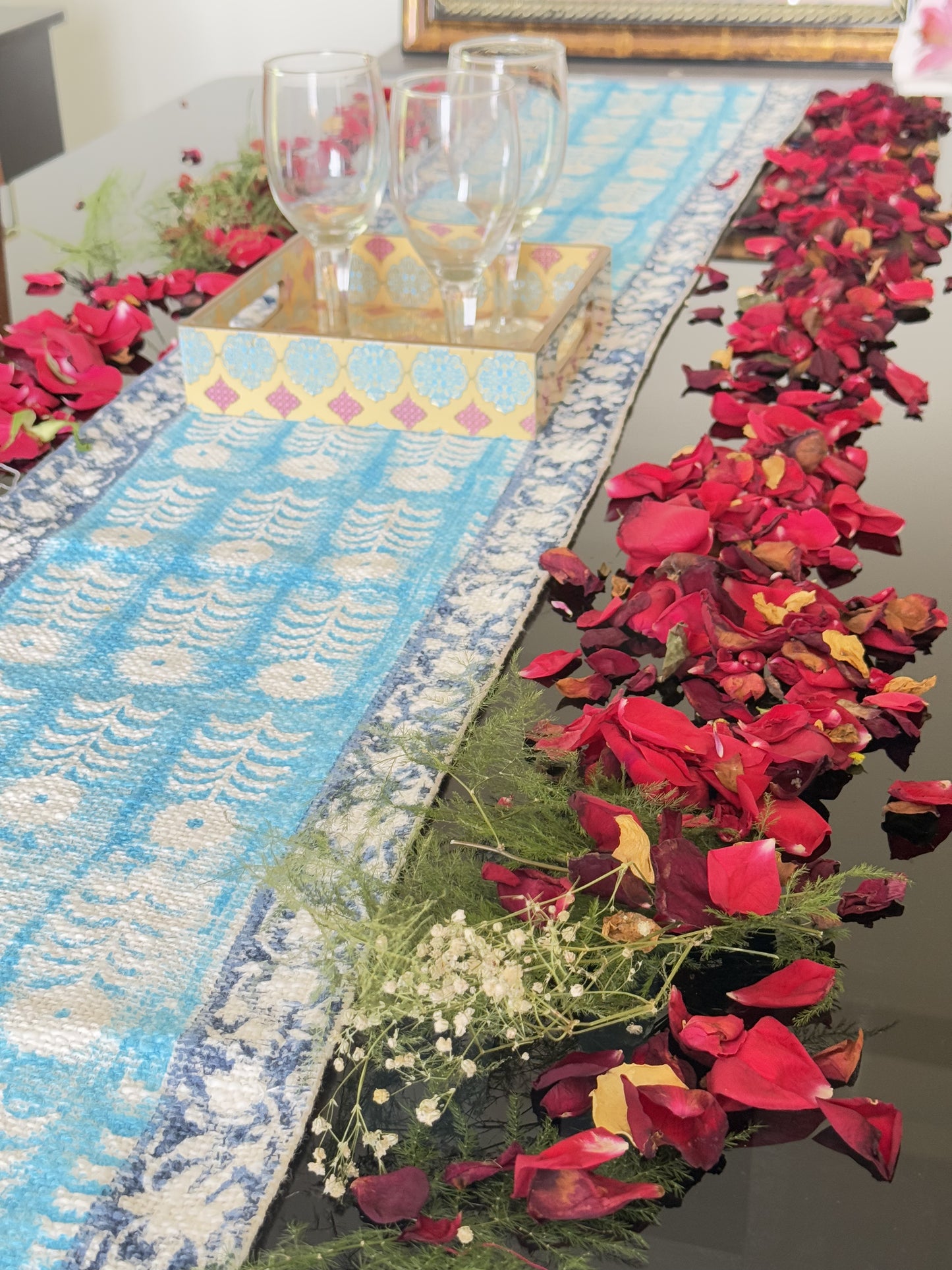 Indigo Blue Handblock Premium Jute Table Runner