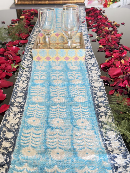 Indigo Blue Handblock Premium Jute Table Runner