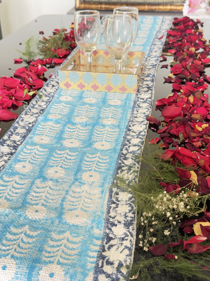 Indigo Blue Handblock Premium Jute Table Runner