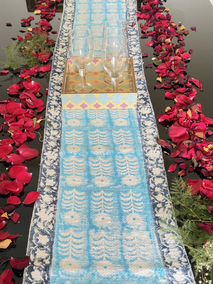Indigo Blue Handblock Premium Jute Table Runner