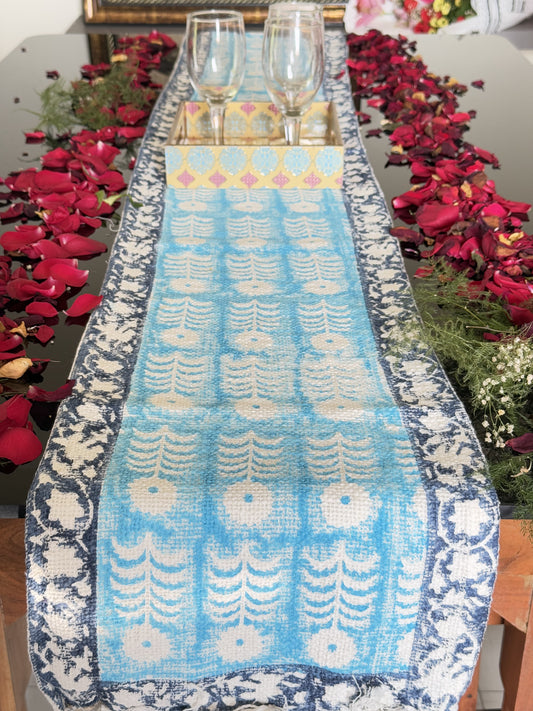 Indigo Blue Handblock Premium Jute Table Runner