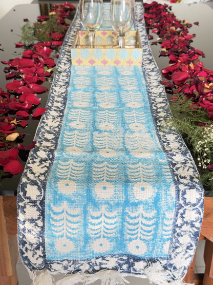 Indigo Blue Handblock Premium Jute Table Runner