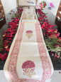 Pink Single Flower with Boarder Handblock Premium Jute Table Runner