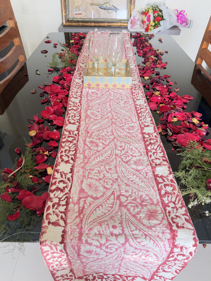 Red Bordered Pink Center Premium Jute Table Runner .