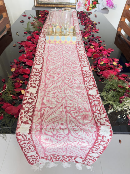 Red Bordered Pink Center Premium Jute Table Runner .