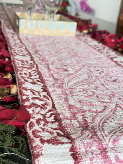 Red Bordered Pink Center Premium Jute Table Runner .