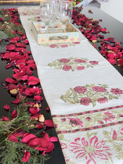 Red Floral Handblock Premium Jute Table Runner