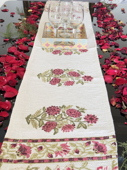 Red Floral Handblock Premium Jute Table Runner