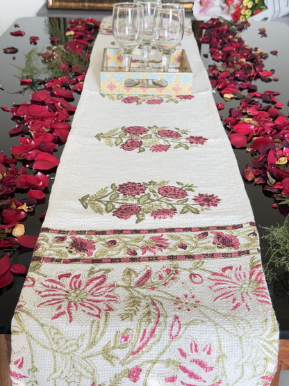 Red Floral Handblock Premium Jute Table Runner