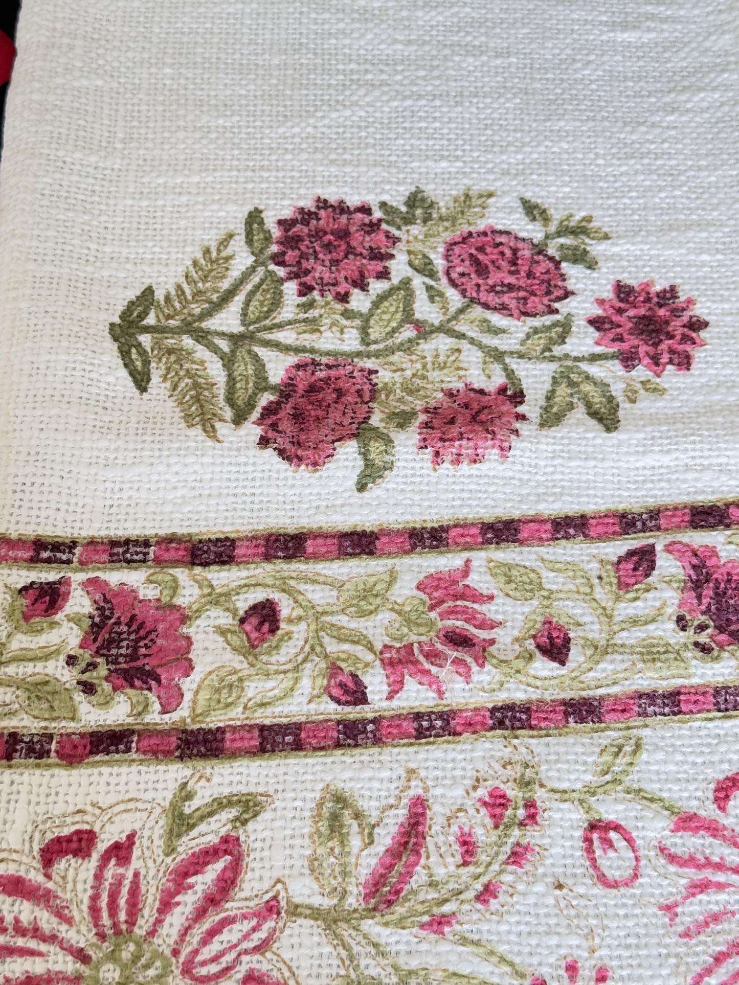 Red Floral Handblock Premium Jute Table Runner