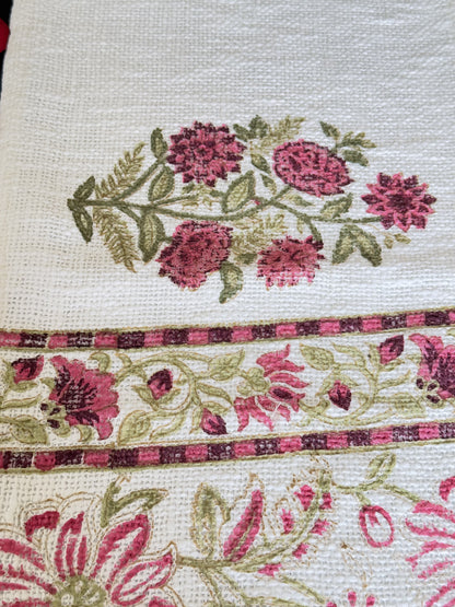 Red Floral Handblock Premium Jute Table Runner