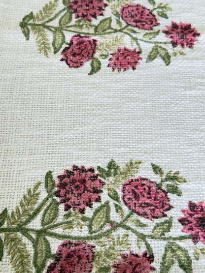 Red Floral Handblock Premium Jute Table Runner