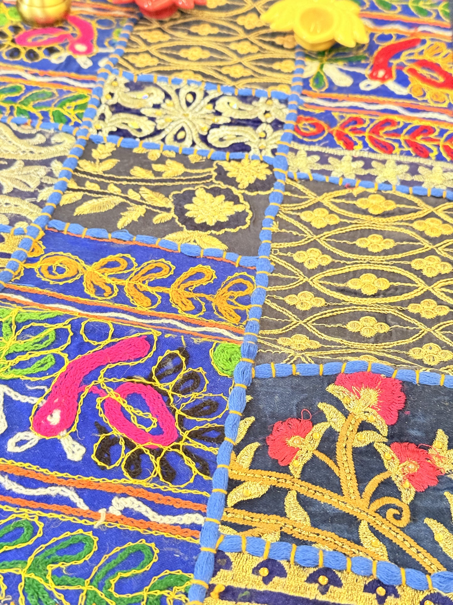 Dark Blue Kambadiya Patchwork Table Runner