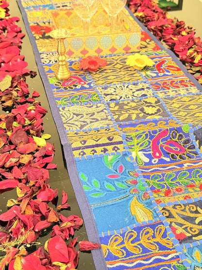 Dark Blue Kambadiya Patchwork Table Runner